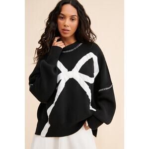 Free people x Tricia Fix Black Exploded Bow Knit Sweater Women’s Size L Nuuly